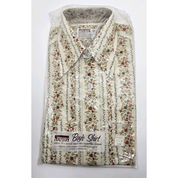 Montgomery Ward Other - Vtg 1970s Montgomery Ward Long Sleeve Boys Shirt Sz 10 Floral Print Retro NOS